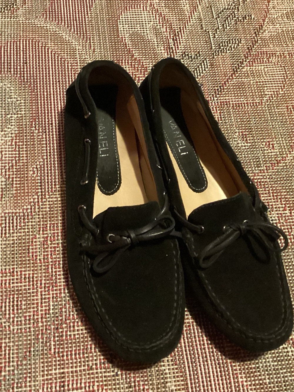 Vaneli Black Suede Bow-Accent Moccasin Loafers